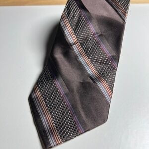 Boca Classics Mens Necktie 100% Silk Striped Geometric Brown One Size